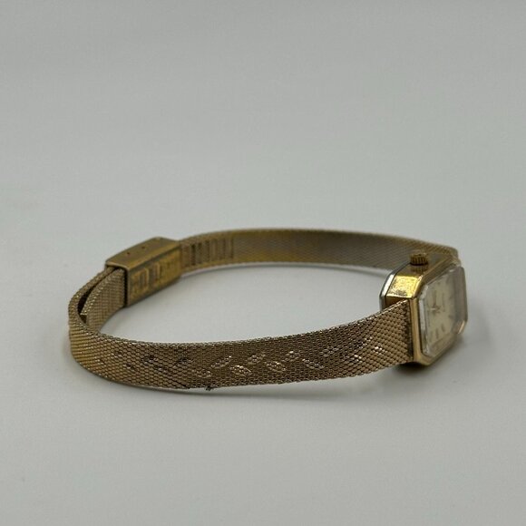 Vintage Armition Watch Women Gold Tone Textured Print Band New Battery 8 Inch - Picture 14 of 16